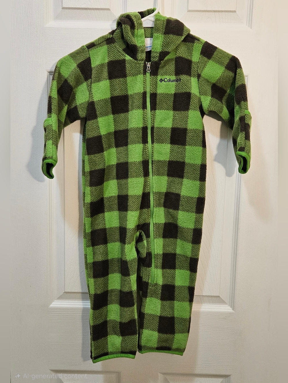 Columbia Green and Black Buffalo Check Hooded Fleece One-Piece